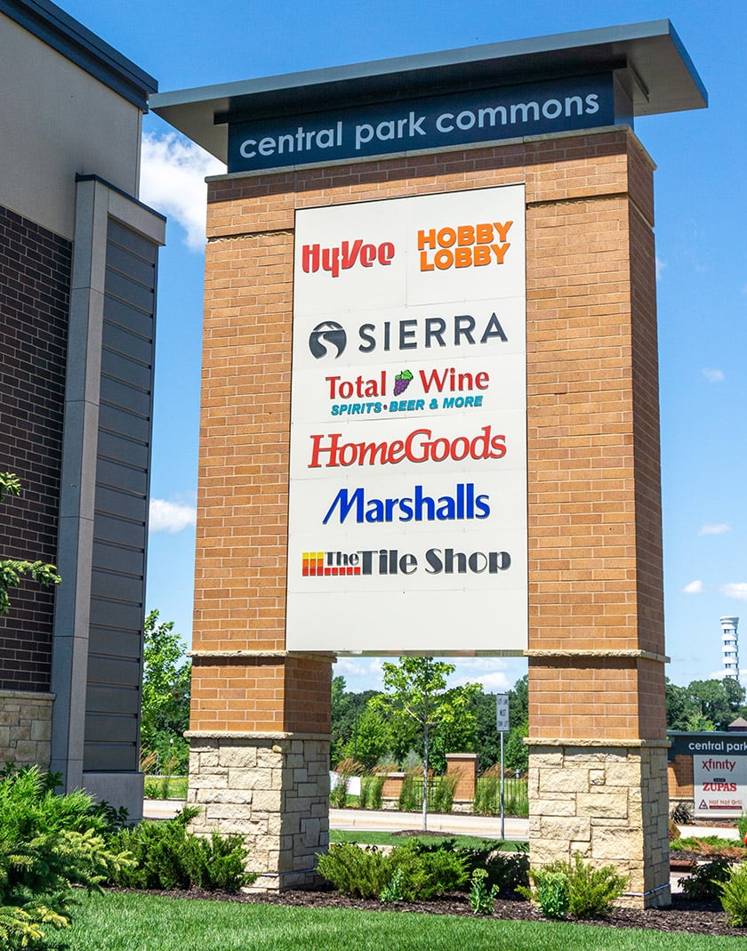 Central Park Commons Pylon Sign Mounts for retail center