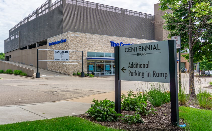 Centennial Shops exterior wayfinding sign 