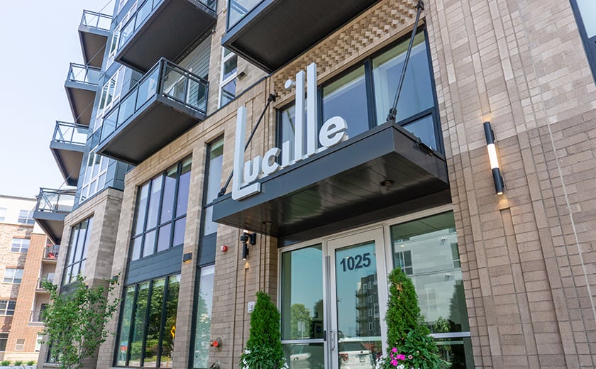 Lucille residential building exterior signage above door