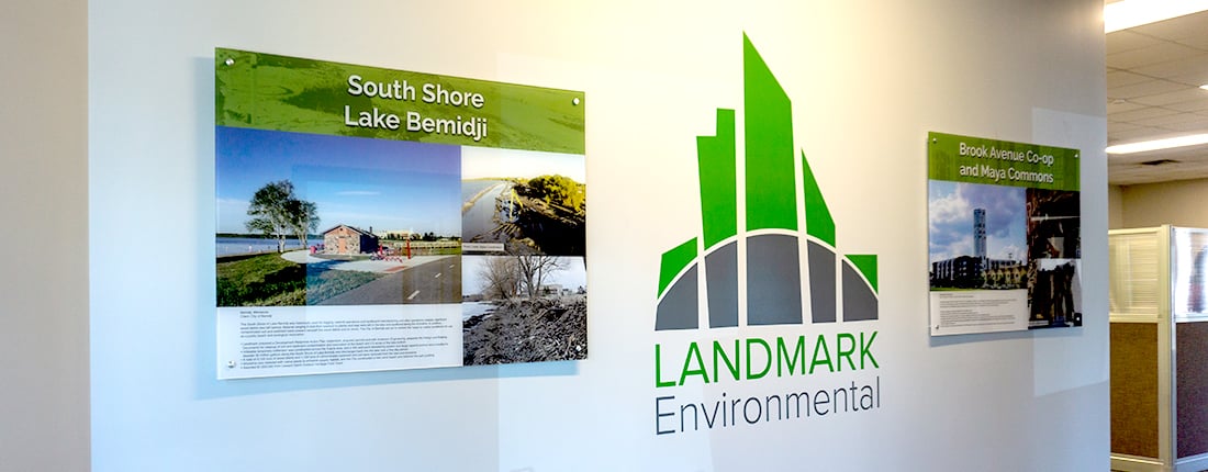 Landmark Environmental Logo Rendering on interior wall 