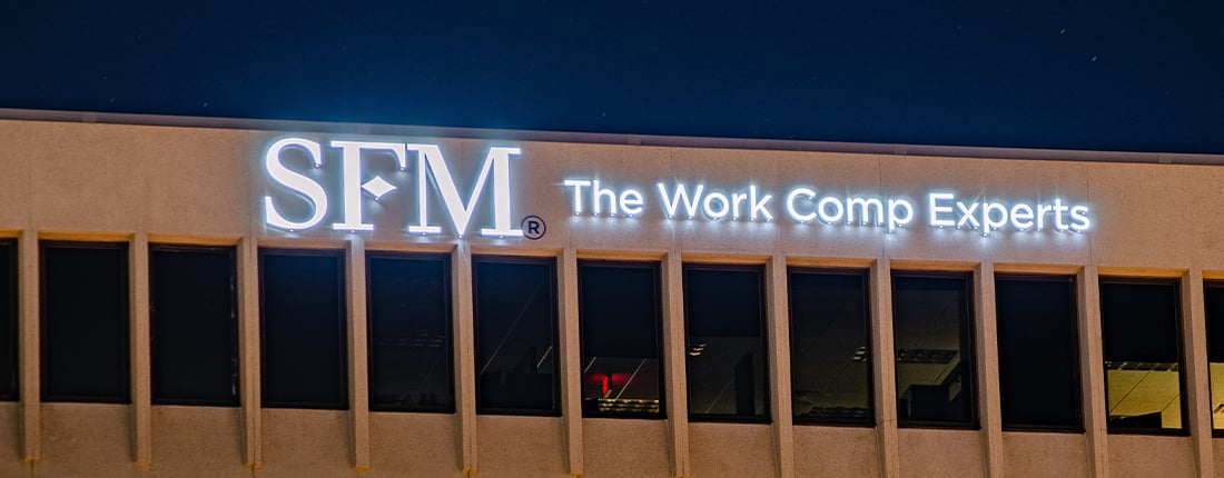SFM The Work Comp Experts exterior LED lighted sign